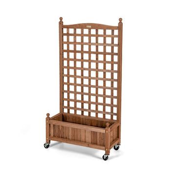 Natural Wood Planter Box with Trellis Mobile Raised Bed 50-in L x 11-in W x 25-in H
