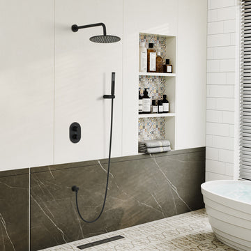 2-Function Wall-Mounted Bathroom Shower Faucets Set with Round Shower Head and 1.5GPM Handheld Shower (Matte Black)