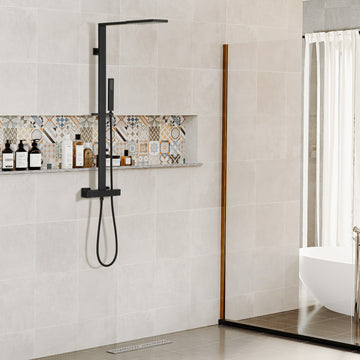 5GPM Shower System with 40-Inch Slide Bar, Rectangle Rainfall Shower Head and Handheld Shower (Matte Black)