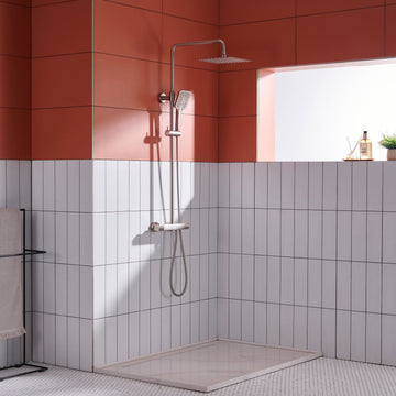 10 in. Wall Mount Square Thermostatic Rain Shower System with 3 Spray Patterns Handheld Shower in Brushed Nickel