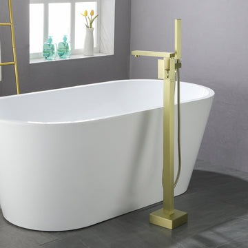 Boyel Living Freestanding Floor Mount Single Handle Bath Tub Filler Faucet with Handheld Shower in Brushed Gold