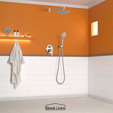 5 Spray Patterns with 2.3 GPM 10 in. Wall Mount Dual Shower Heads with Valve Included in Brushed Nickel