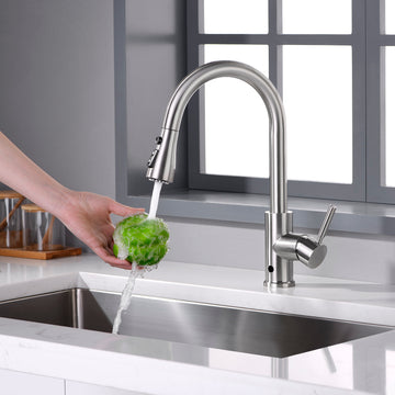 Single-Handle Touchless Gooseneck Pull-Down Sprayer Kitchen Faucet with Deckplate Included in Brushed Nickel