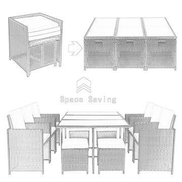11-Piece Outdoor Rattan Wicker Patio Dining Table Set Garden Outdoor Patio Furniture Sets