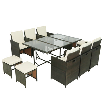 11-Piece Outdoor Rattan Wicker Patio Dining Table Set Garden Outdoor Patio Furniture Sets