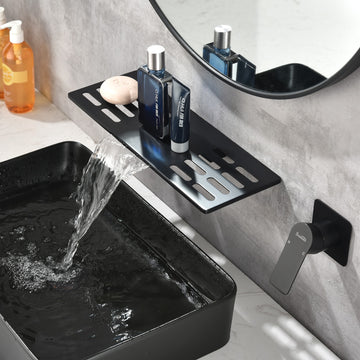 Matte Black Waterfall Bathroom Sink Faucet 1- Handle Wall Mount Lavatory Faucet Mixer Tap Solid Brass
