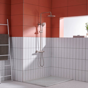 2 Function Wall Mount Round Thermostatic Rain Shower System in Brushed Nickel