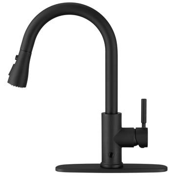 Single-Handle Touchless Gooseneck Pull-Down Sprayer Kitchen Faucet with Deckplate Included in Matte Black