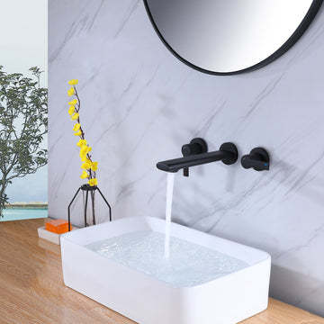 2 Double Handle Wall Mounted Bathroom Kitchen Faucet Basin  in Matte Black