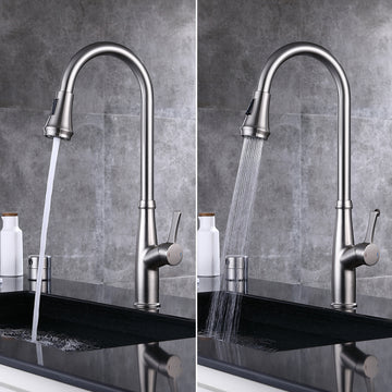 Single-Handle Pull-Down Sprayer Kitchen Faucet With Flexible House and Deck Plate in Brushed Nickel