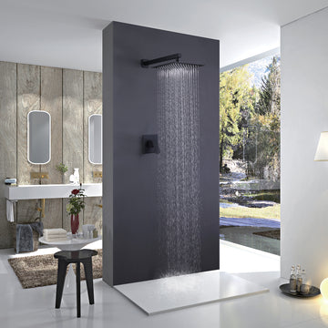 10 in. Square Wall Mounted Bathroom Shower Head System in Matte Black