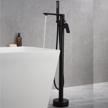 2-Handle Claw Foot Freestanding Tub Faucet with Shower in Matte Black