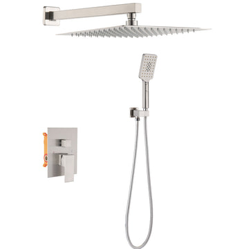 Boyel Living 10 in. 2.5 GPM Wall Mount Rain Dual Shower Heads Shower System in Brushed Nickel