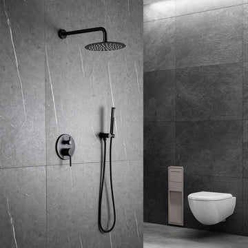 2-Spray 4 GPM 10 in. Shower System With Handheld Shower Head in Matte Black