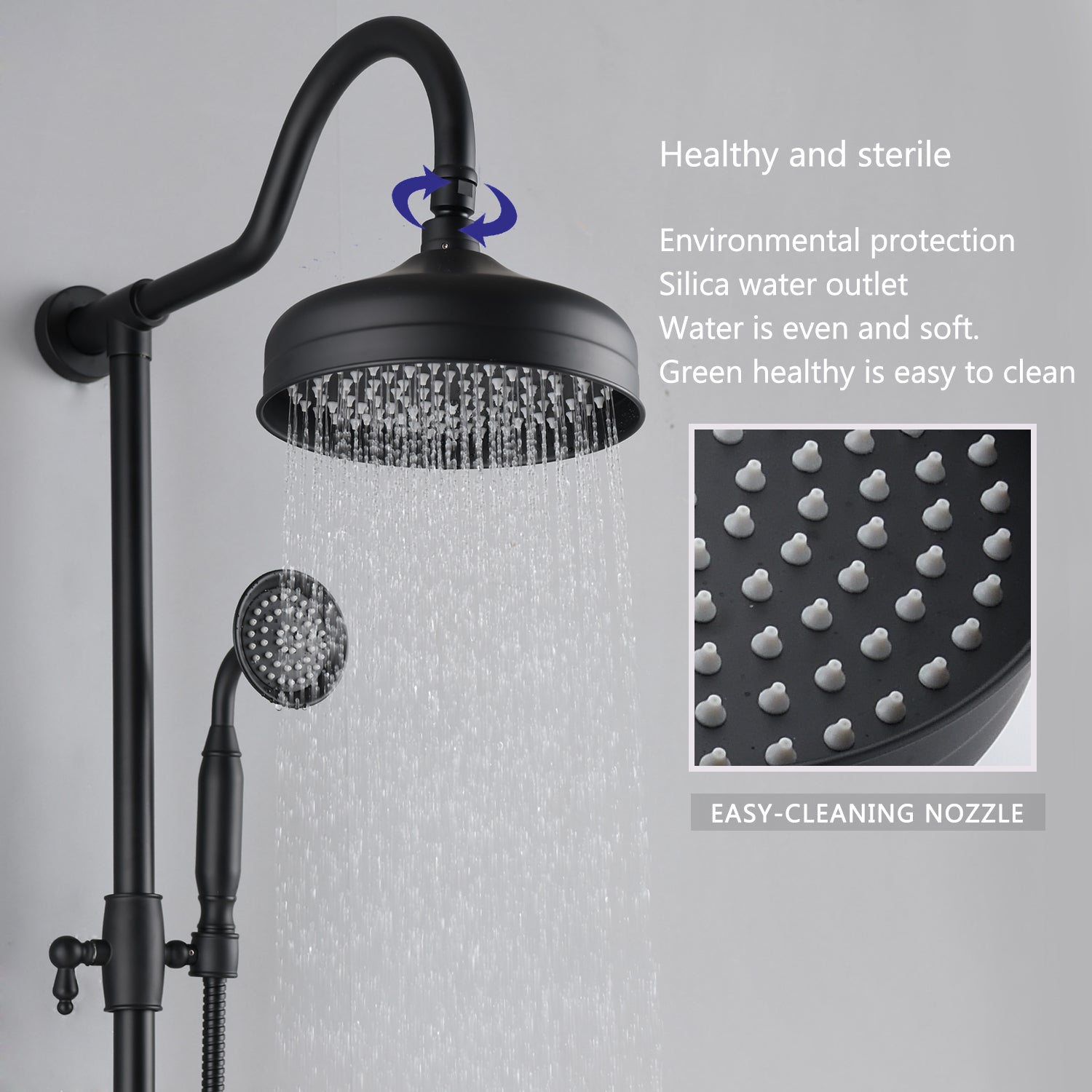 8 in. 360 degrees connection shower head with easy-cleaning nozzle