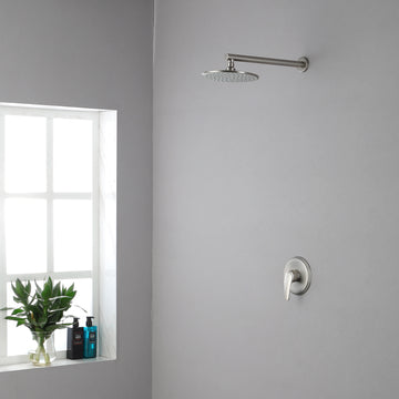 Boyel Living 1-Spray Patterns with 3.4 GPM 9 in. Wall Mount Rain Fixed Shower Head with Single Lever Handle and Valve