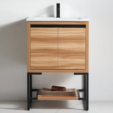 24 in. Maple Freestanding Bathroom Vanity Cabinet with Ceramics Counter Top