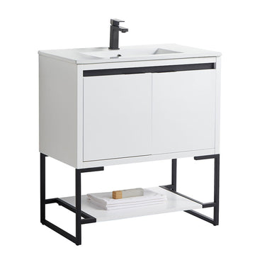 30 in. Freestanding Bath Vanity White Matt with Ceramics Vanity Top in White with White Basin