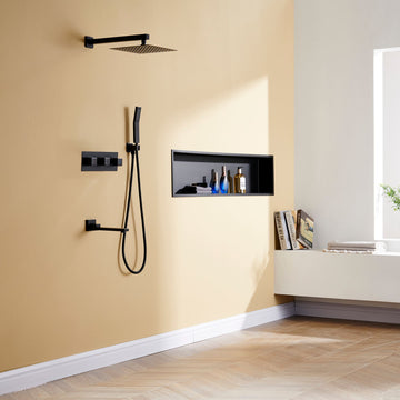 10 in. Wall Mounted Shower Head System with Handheld and Tub Spout Shower System in Matte Black