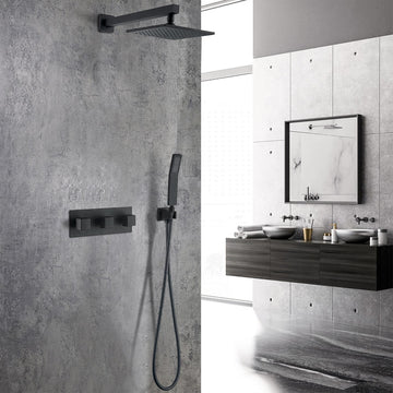 Boyel Living 2 GPM 10 in. Wall Mount Dual Shower Heads, High Pressure Shower System in Matte Black