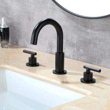 Boyel Living 8 in. Widespread 2-Handle Mid-Arc Bathroom Faucet with Valve and cUPC Water Supply Lines in Matte Black