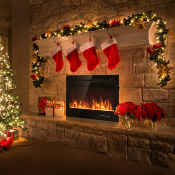 36 Inch Electric Wall Mounted Ultrathin Fireplace with Touch Screen and Timer