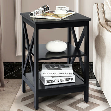3-Tier Nightstand End Table with X Design Storage