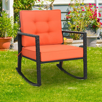 Patio Rattan Rocker Outdoor Glider Rocking Chair Cushion Lawn