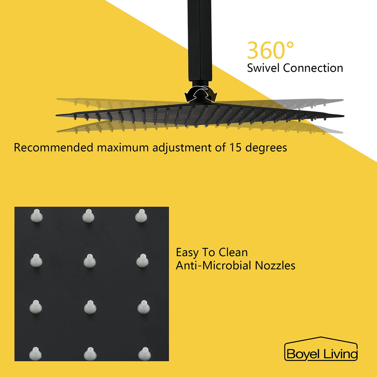 360 Swivel Connection Rainfall Shower Head