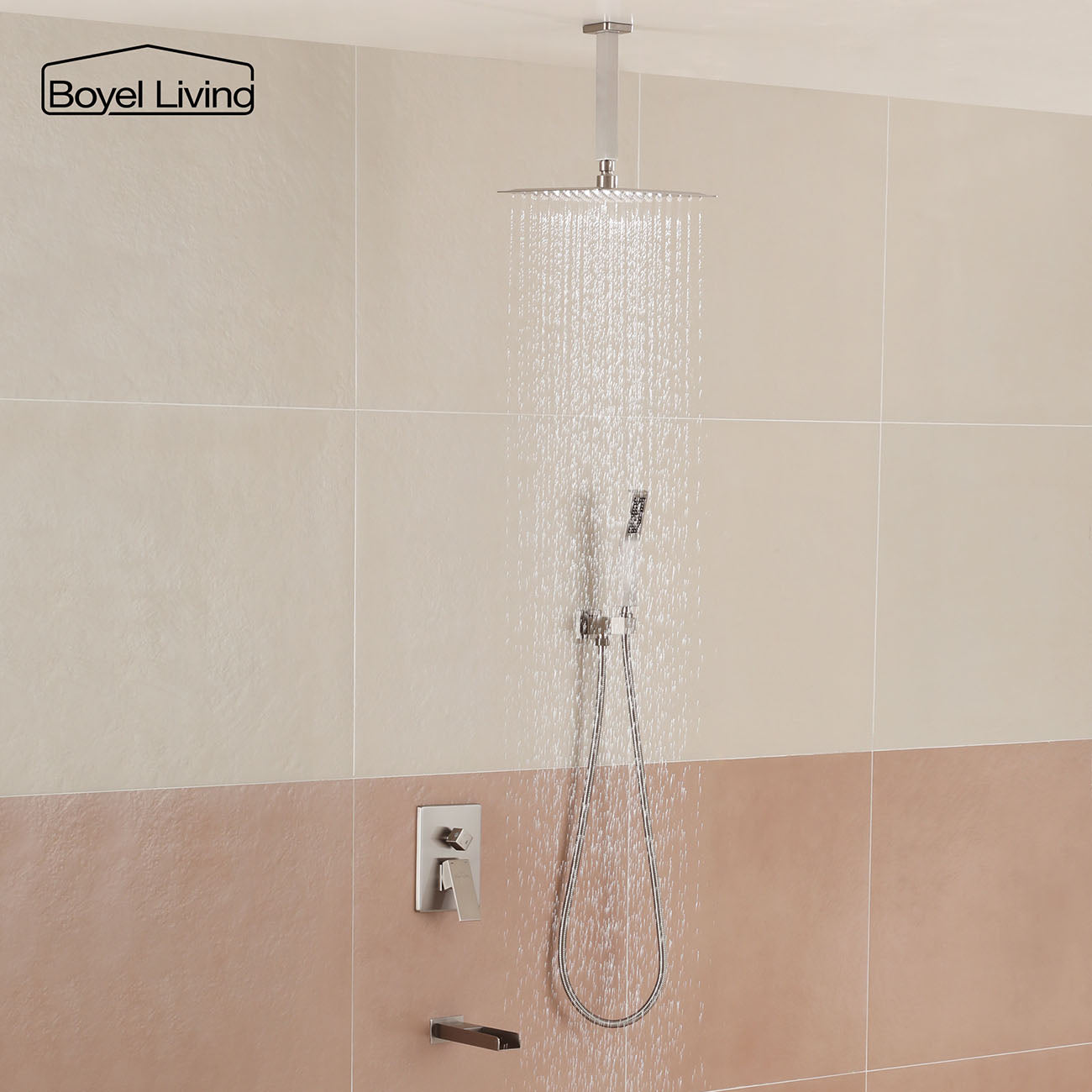 Boyel Living 10 in. Ceiling Mounted Shower System with Tub Faucet and Handheld