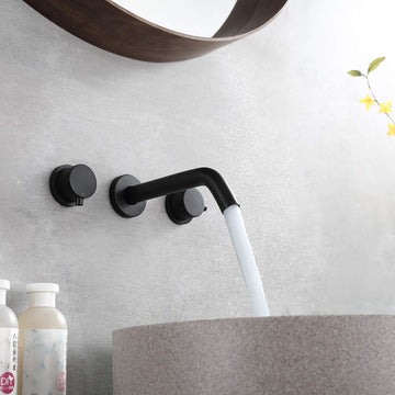2-Handle Wall Mount Bathroom Faucet Basin Mixer Taps with Rough-in Valve in Black