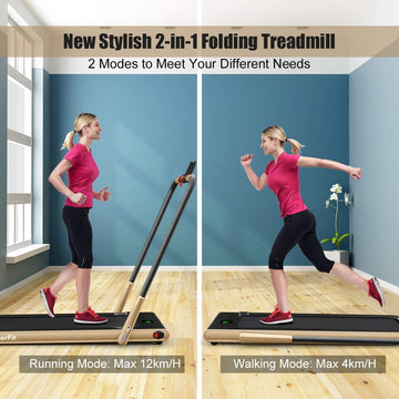 2-in-1 Folding Treadmill with Remote Control and LED Display