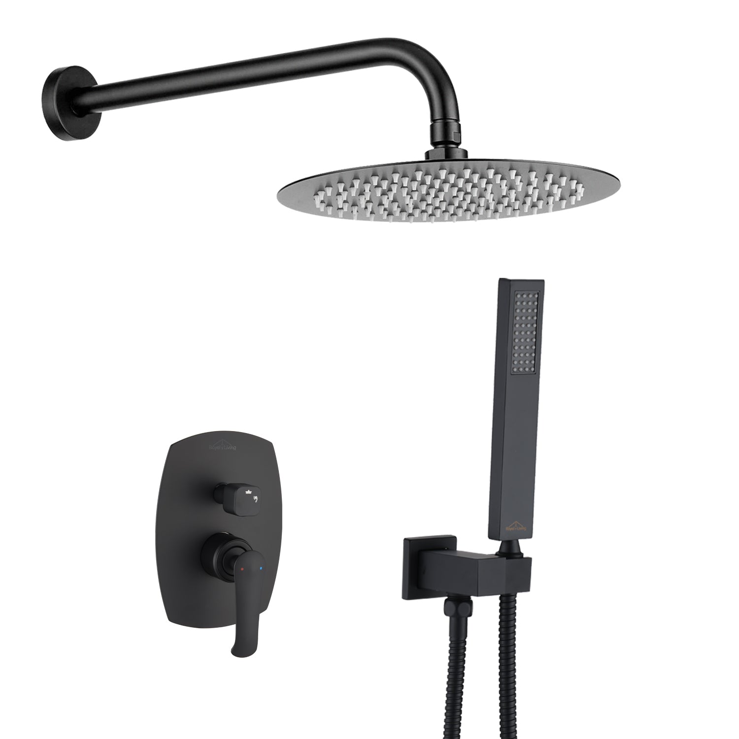 Boyel Living Classic Round Shower System 10 in. Wall Mounted Dual Shower Heads in Matte Black