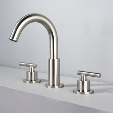 Boyel Living 8 in. Widespread 2-Handle Mid-Arc Bathroom Faucet with Valve and cUPC Water Supply Lines in Brushed Nickel