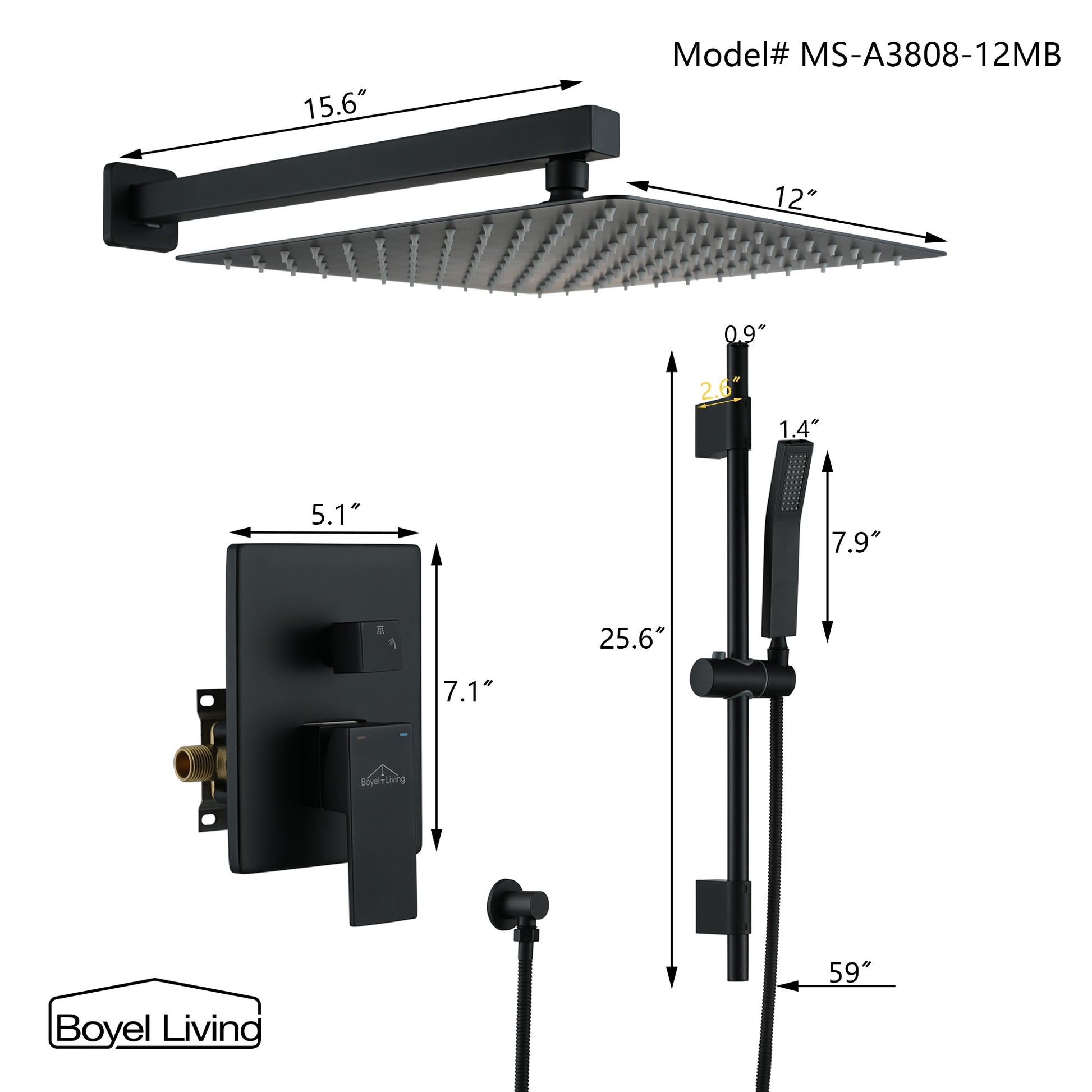 12 in. wall mounted shower system