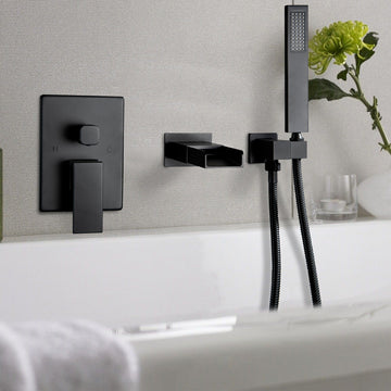 Boyel Living Bathtub Faucet With Square Hand-Held In Matt Black
